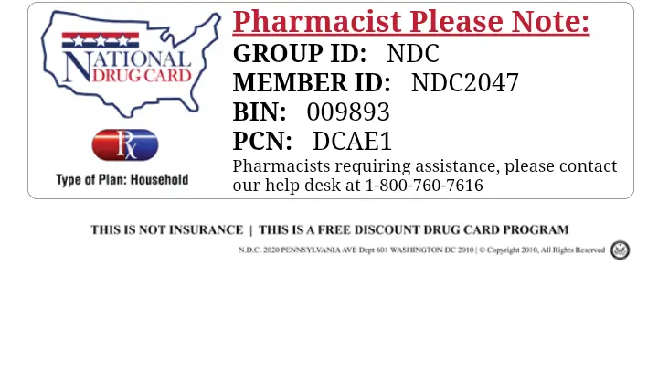 Free Prescription Savings. National Drug Card (people)