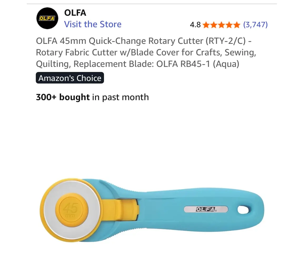 My Rotary Cutter. Amazon Affiliate Links