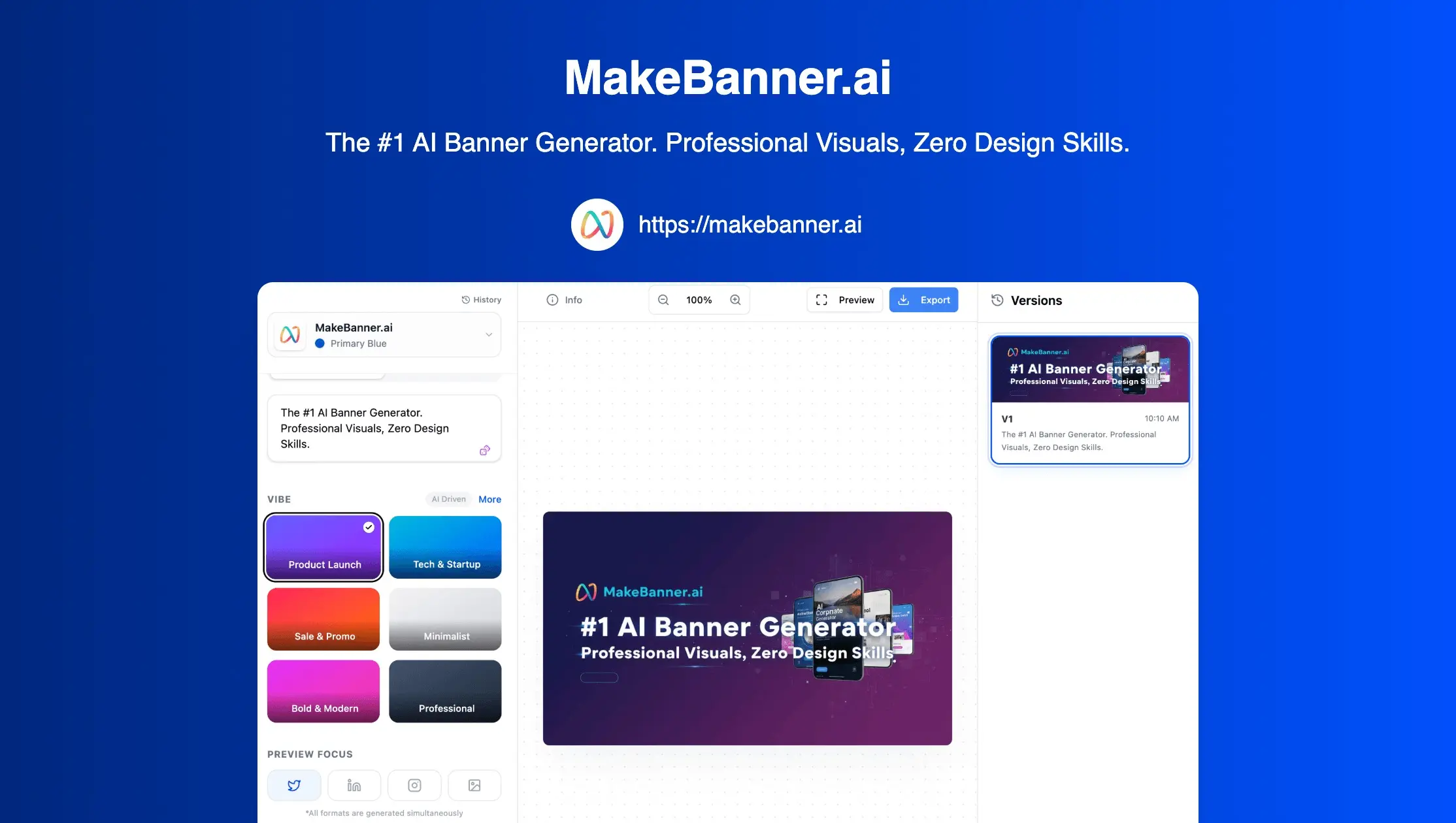The #1 AI Banner Generator. Professional Visuals, Zero Design Skills.. MakeBanner.ai