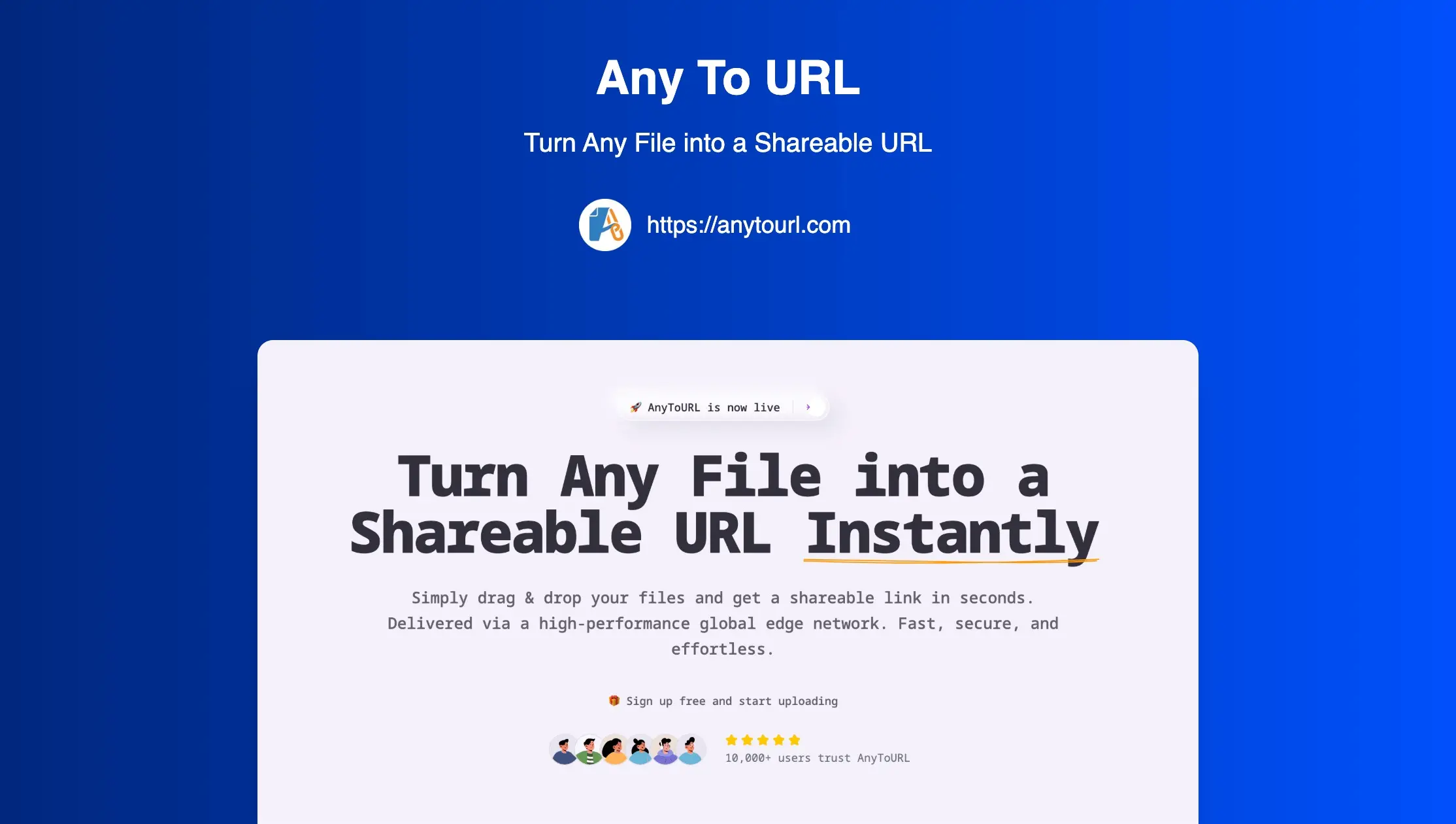 Turn Any File into a Shareable URL. AnyToURL