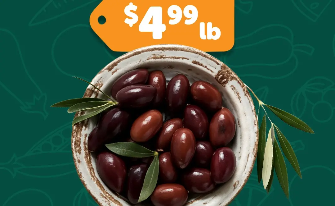 Kalamata Jumbo Olives. $4.99lb