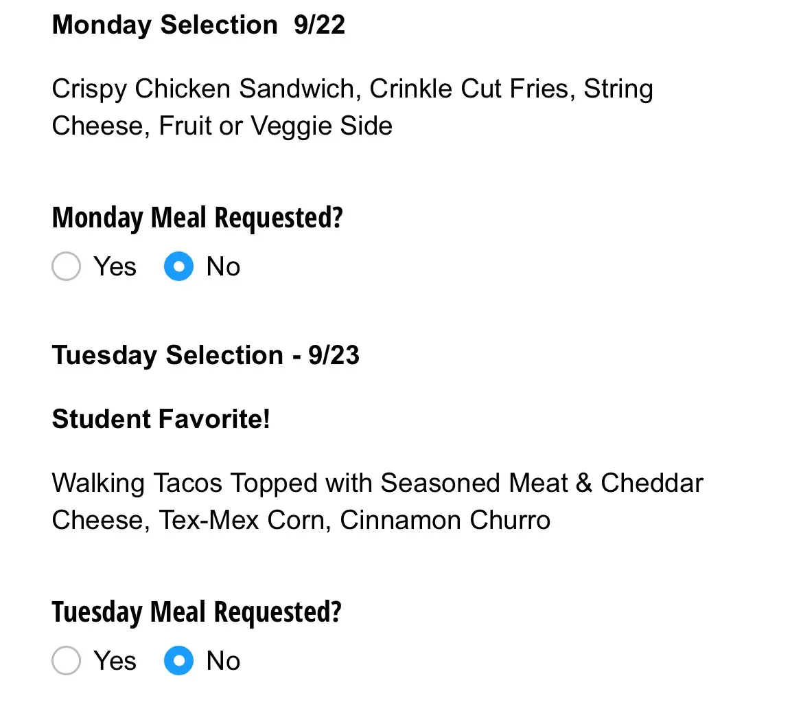 Hot Lunch Weekly Menu (refreshes on Wednesday)