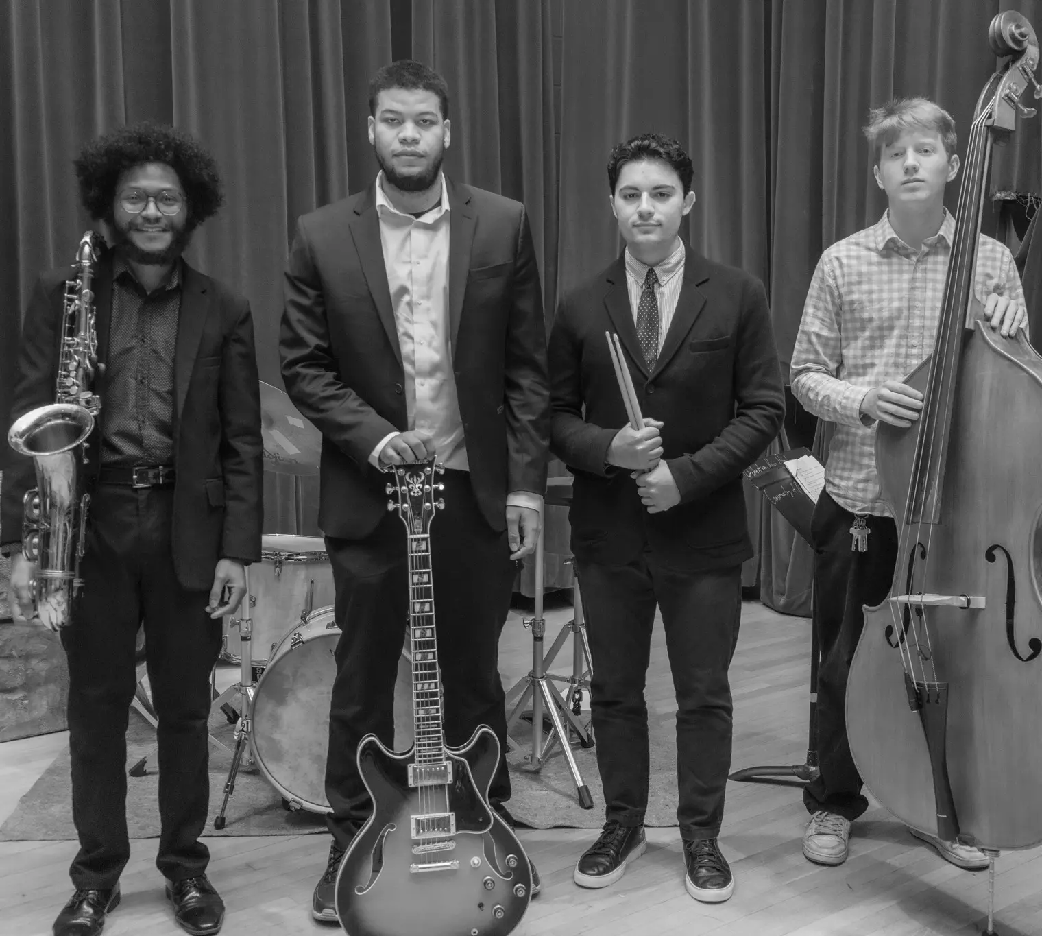Guitar, Drums, Bass, Sax, Trumpet, and Singer. $100 per person @ 2.5 hrs