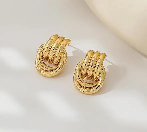 Chunky Gold Knot Dangle Drop Earrings. Amazon