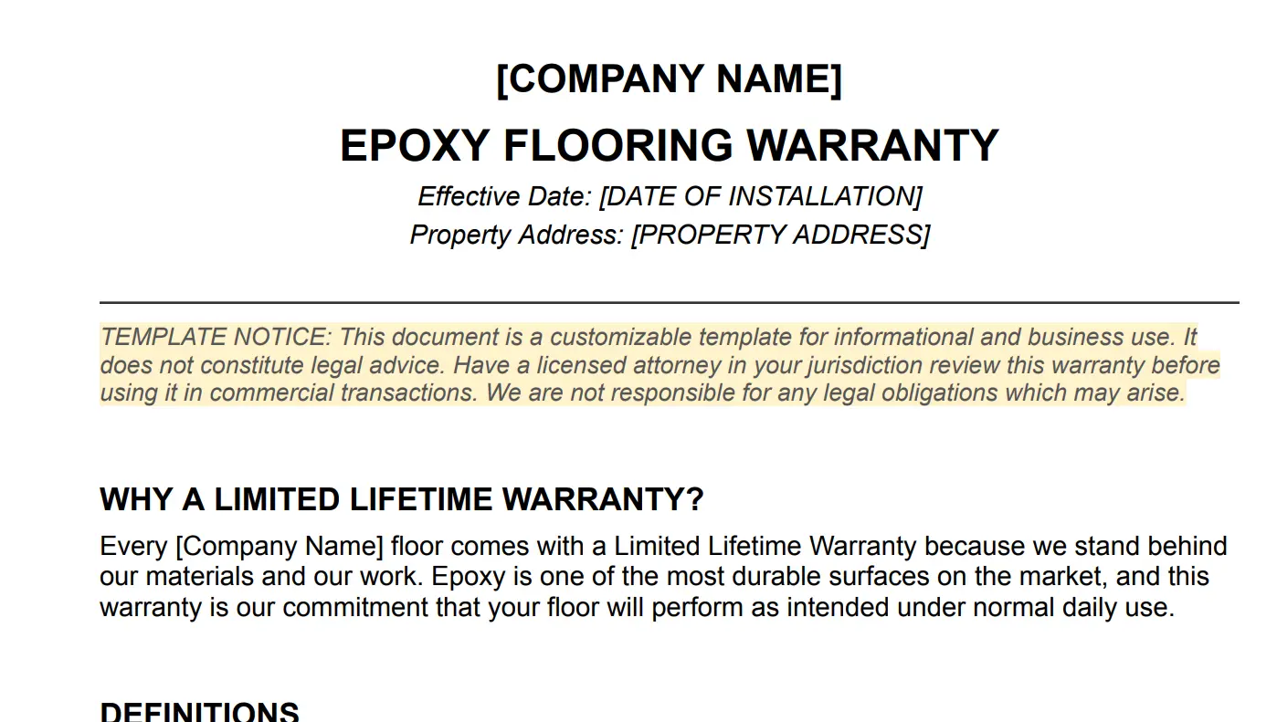 Warranty Template