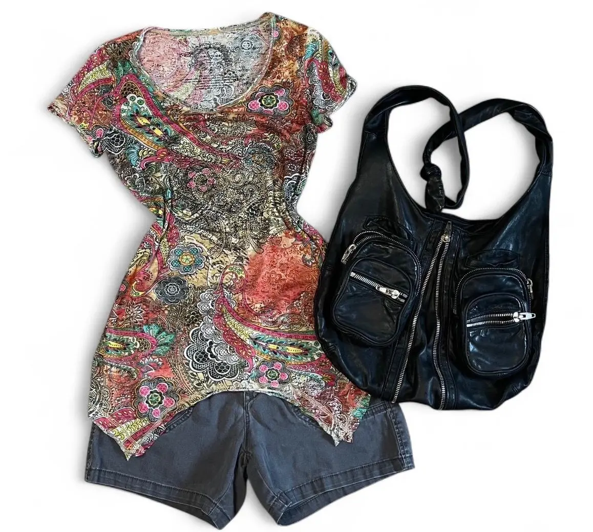 Y2K multi color paisley blouse