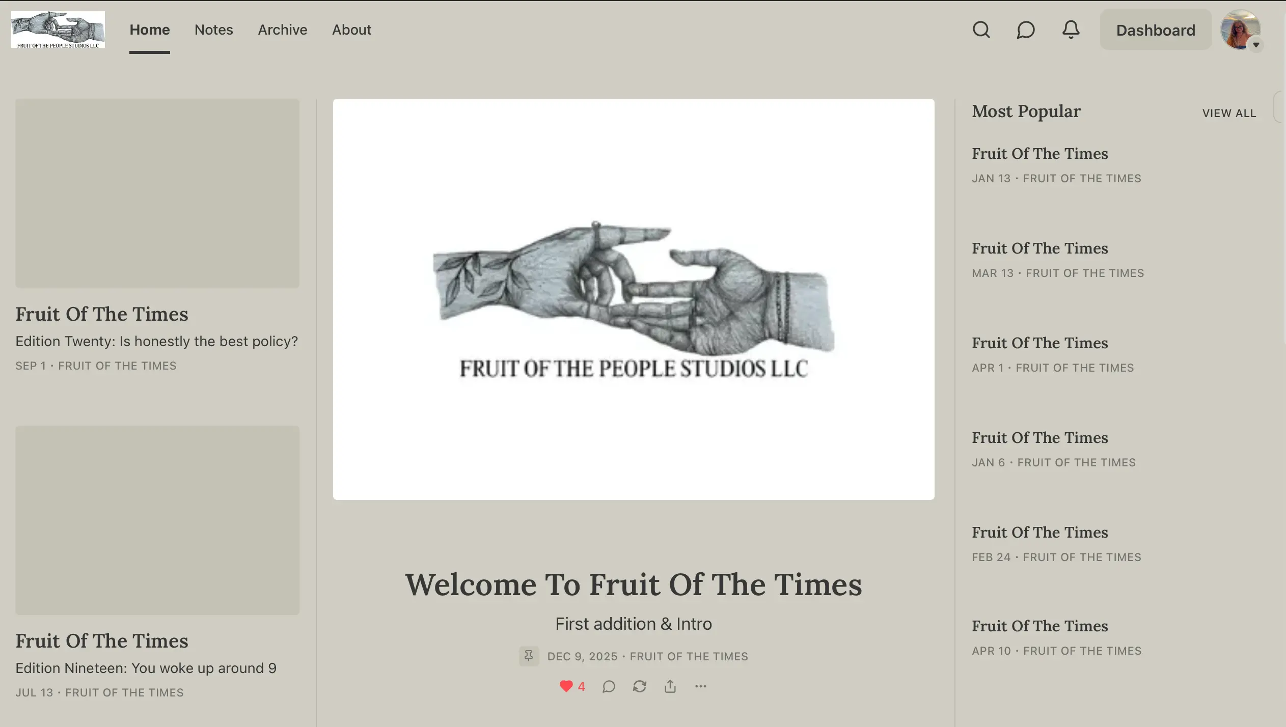 Our Newsletter. FRUIT OF THE TIMES