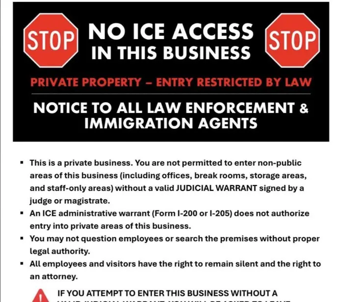 No ICE in this Business Sign