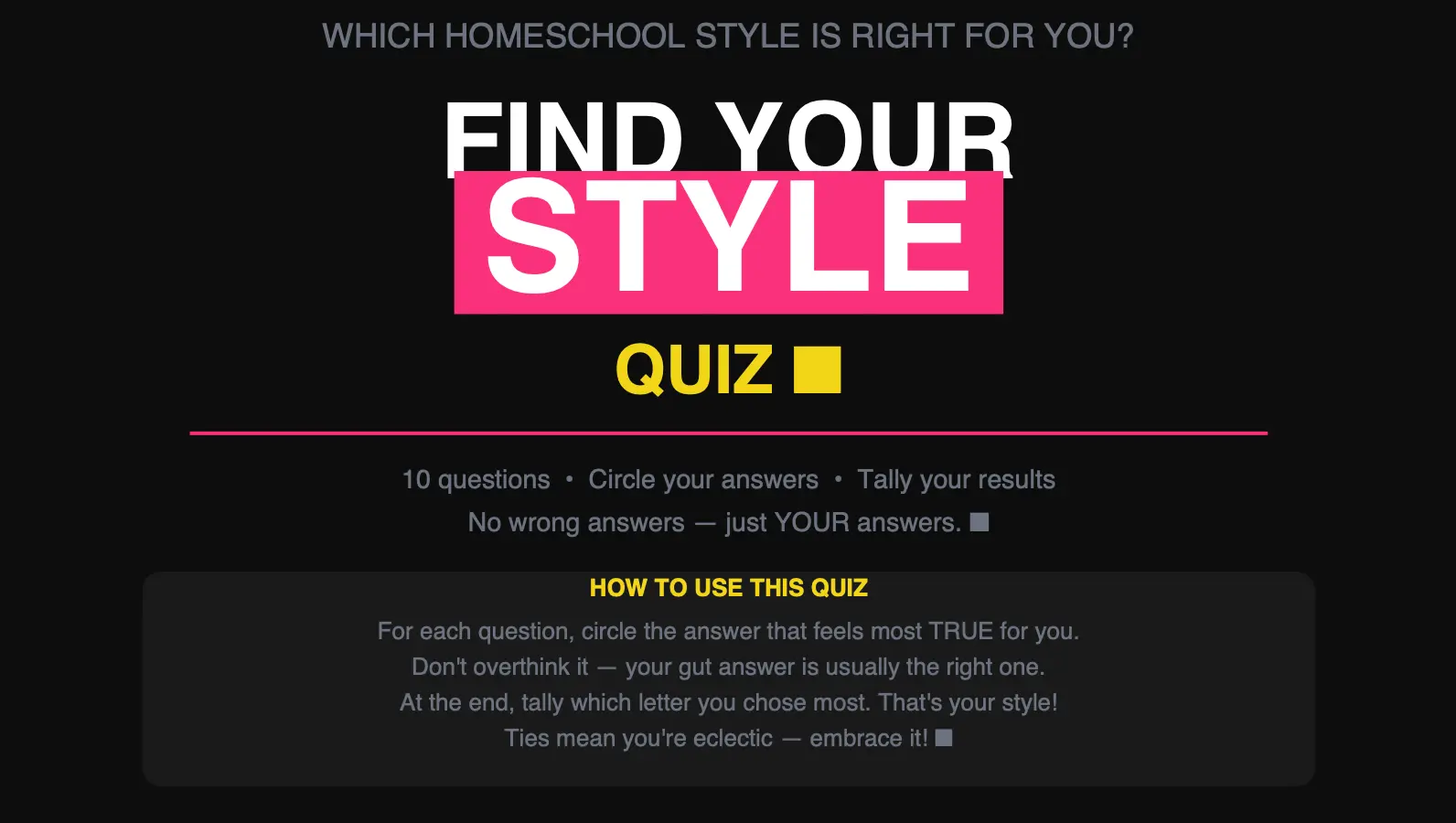 FREE. Homeschool Style Guide + Quiz