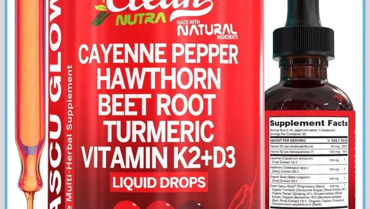 Liquid Drops Supplement for Better Blood Flow and Detoxification. D3 and K2 Hawthorne Cayenne Pepper Beet Root Turmeric
