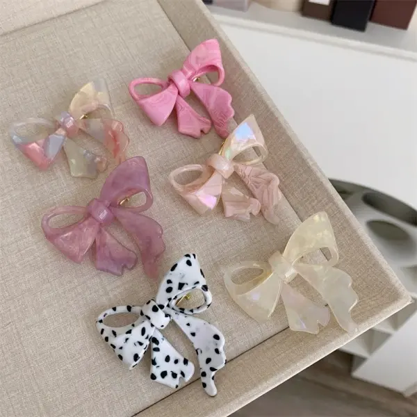 Product - $3.16 | Fresh Asymmetrical Bow Acetate Edge Clip Broken Hair Bangs Clip Children's Hair Clip Hair Accessories For W