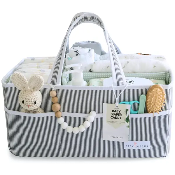 Product - Lily Miles Baby Diaper Caddy - Large Organizer Tote Bag for Newborn essentials Boy or Girl - Baby Shower Basket - N