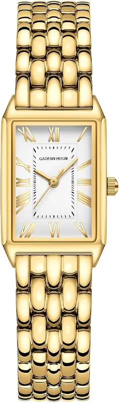 Product - Gold Watches for Women with Vintage Rectangular Case,White Roman Dial,Stainless Steel Band,Adjustment Tool Included