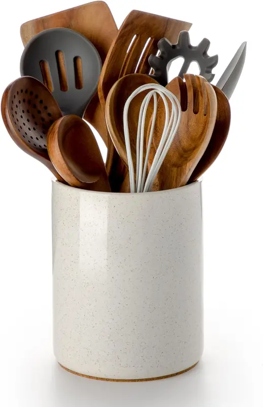 Product - Nucookery Utensil Holder, 6.4" Ceramic Kitchen Utensil Holder for Countertop with Protection Cork Bottom, Vintage F