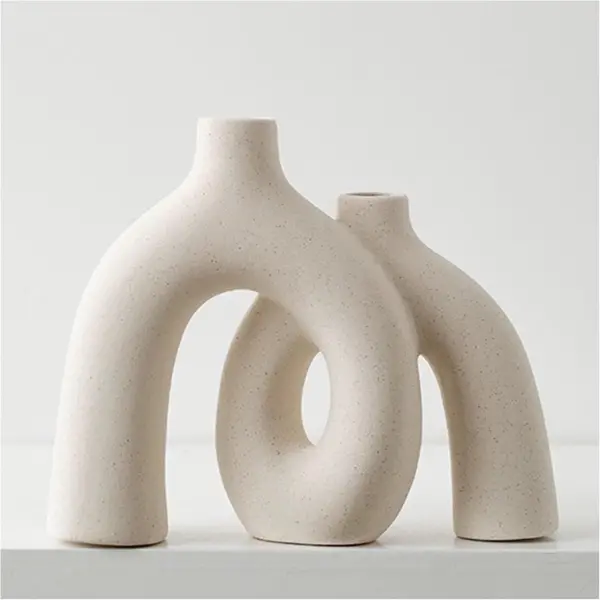 Product - Hug Donut Decorative Vase Set - Modern Nordic Boho Style Vases Home Decor, Matte Ceramic Decorations for Living Roo