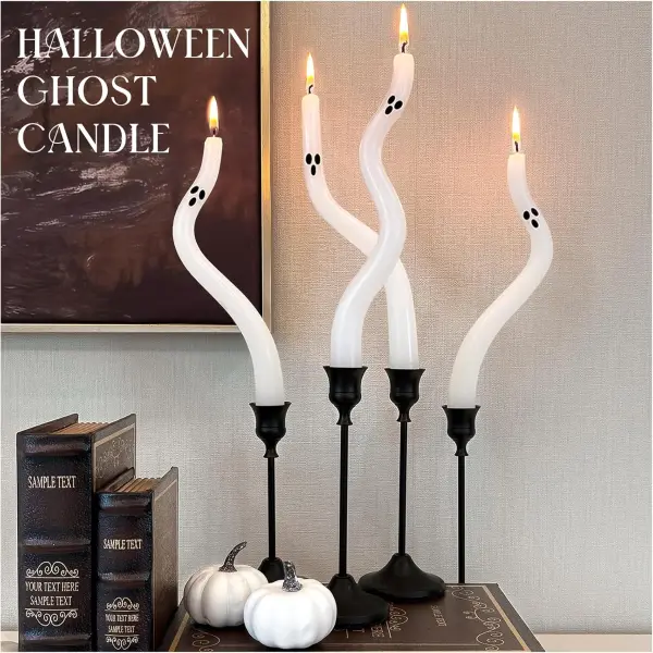 Product - Halloween Decorations Indoor - 4 Pack Cute Ghost Taper Candles - Halloween Centerpieces for Tables - Twisted Candle