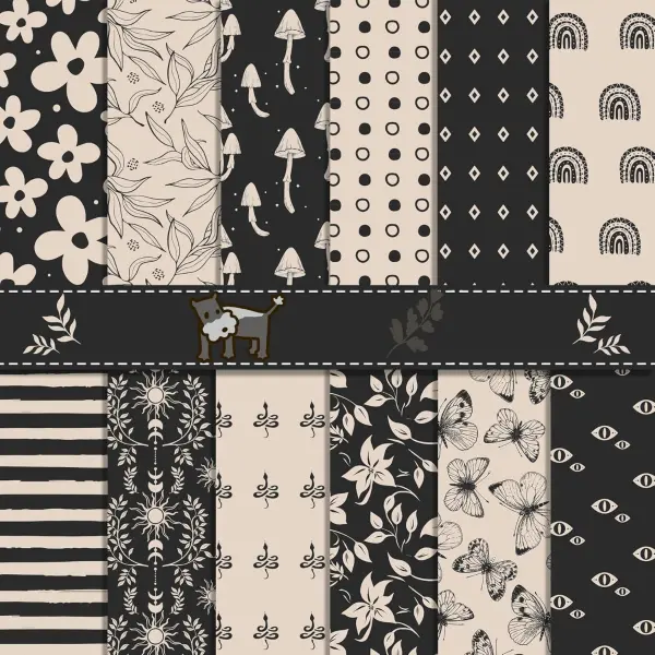 Product - 24 Pack Vintage Boho Ivory Pattern Double-Sided Paper, 12-inches Retro Black Beige Scrapbook Specialty Craft Paper 