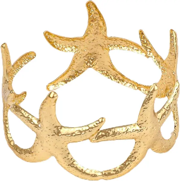 Product - Wide Starfish Arm Cuff Bracelet for Women, Alloy Vintage Chunky Gold Open Bangle Boho Adjustable Summer Beach Jewel