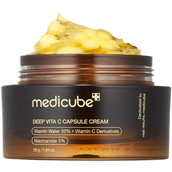 Product - medicube Deep Vitamin C Golden Capsule Face Moisturizer - Liposome Capsules For Wrinkles, Skin Radiance - Transpare