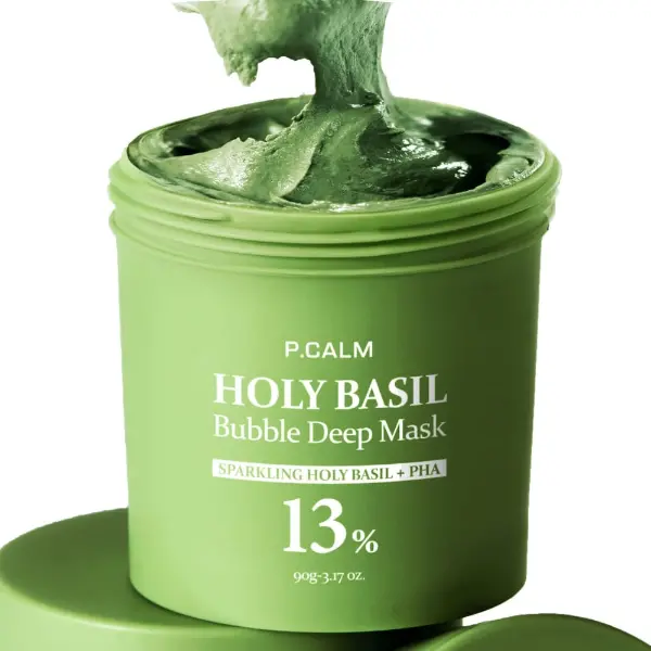 Product -  P.CALM Holy Basil Bubble Deep Mask – Holy Basil & Carbonated Water for Cleansing Pores & Blackheads,