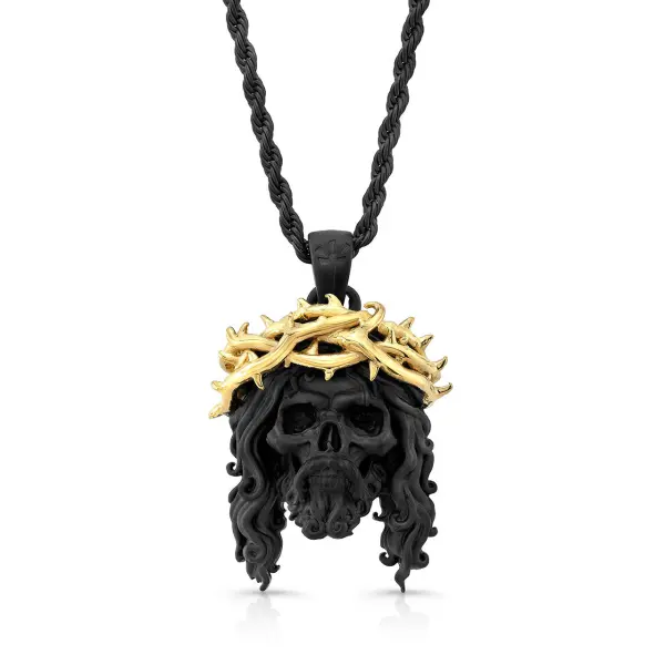 Product - Chuey Quintanar Matte Black & Gold Vermeil Jesus Skull - 25 In Rope Chain Necklace