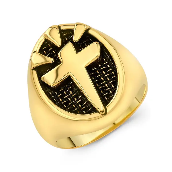Product - Chuey Quintanar Oval Cross Ring in 14 K Gold