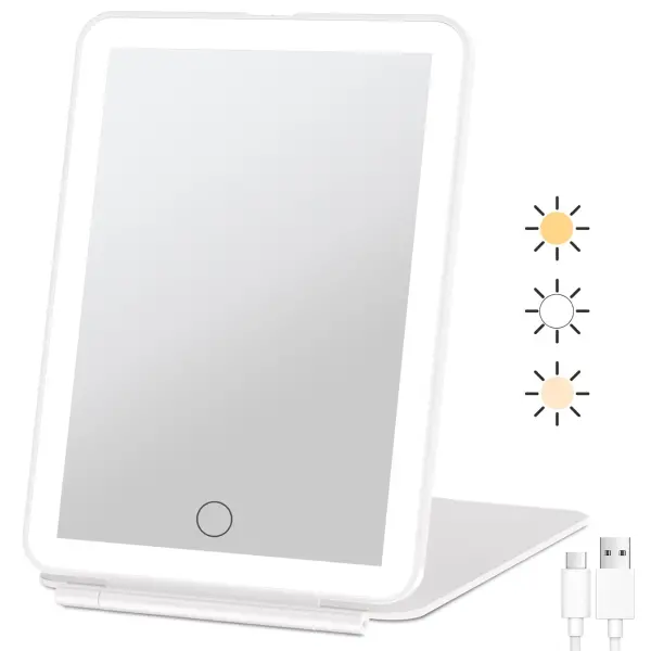Product - FUNTOUCH Rechargeable Travel Makeup Mirror with 72 Led Lights, Portable Lighted Beauty Mirror, 3 Color Lighting