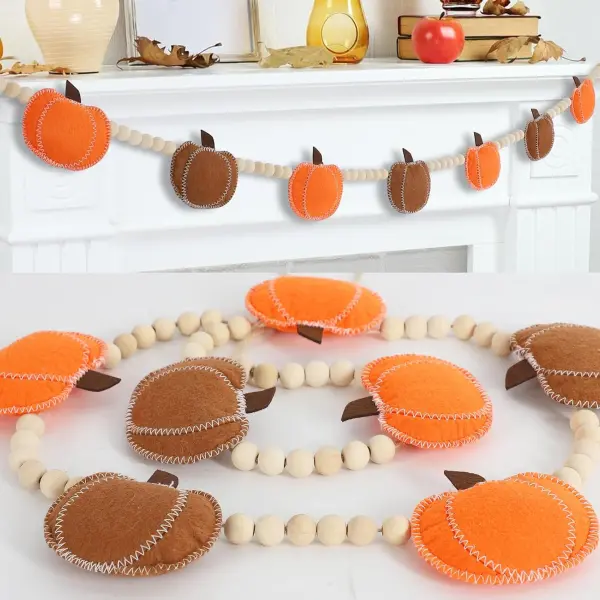 Product - DAZONGE Fall Decor, Fall Decorations for Home, Felt Pumpkin Garland and Wood Bead for Thanksgving Decorations Indoo