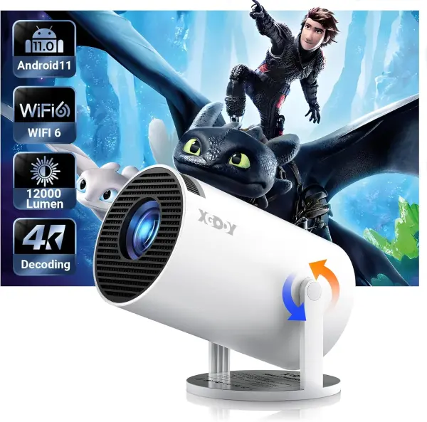 Product - Smart Mini Projector WiFi6 Bluetooth 5.0 XGODY Gimbal 3 Portable Projector 12000L Support 4K with Android TV 11.0, 
