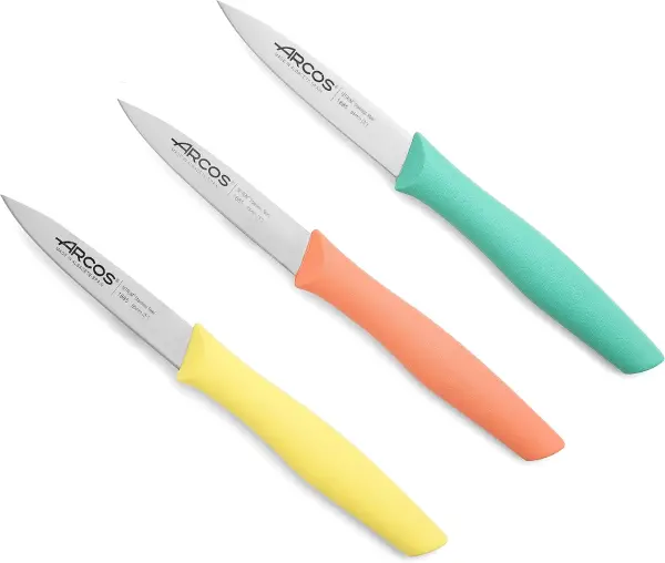 Product - Arcos Paring Knife Set of 3 Pieces 4 Inch Stainless Steel. Colorful Kitchen Knives for Peeling Fruits and Vegetable
