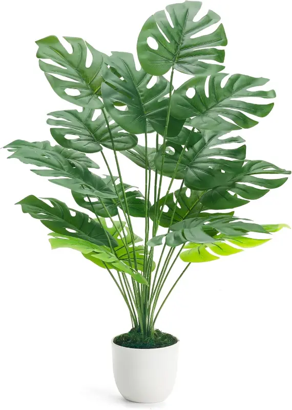 Product - Der Rose 28" Fake Plants Large Artificial Monstera Faux Potted Plants Indoor Tall Tree for Living Room Decor White 
