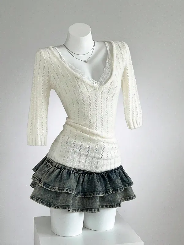 Product - Elamini Minimalist Solid Color V-Neck Casual Relaxed Fit Women Sweater