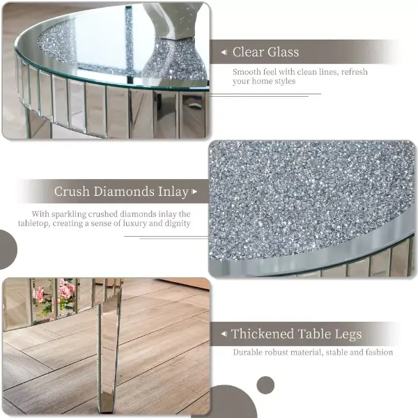 Product - Elegant Mirrored Coffee Table with Crystal Inlay